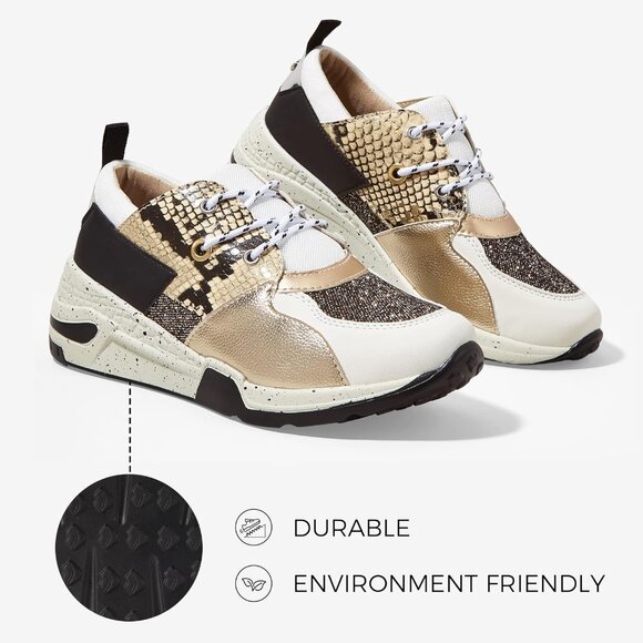 🆕Women Gold High Heel Wedge Sneakers Fashion Cliff Platform Retro Lace Up Shoes - Picture 4 of 8